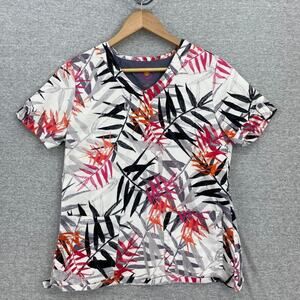 Urbane Scrub Top Womens SML Nursing Vet Medical Uniform Short Sleeve Leaves